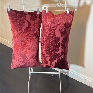 Two Red Floral Velvet Throw Pillows/ 65cm*35cm